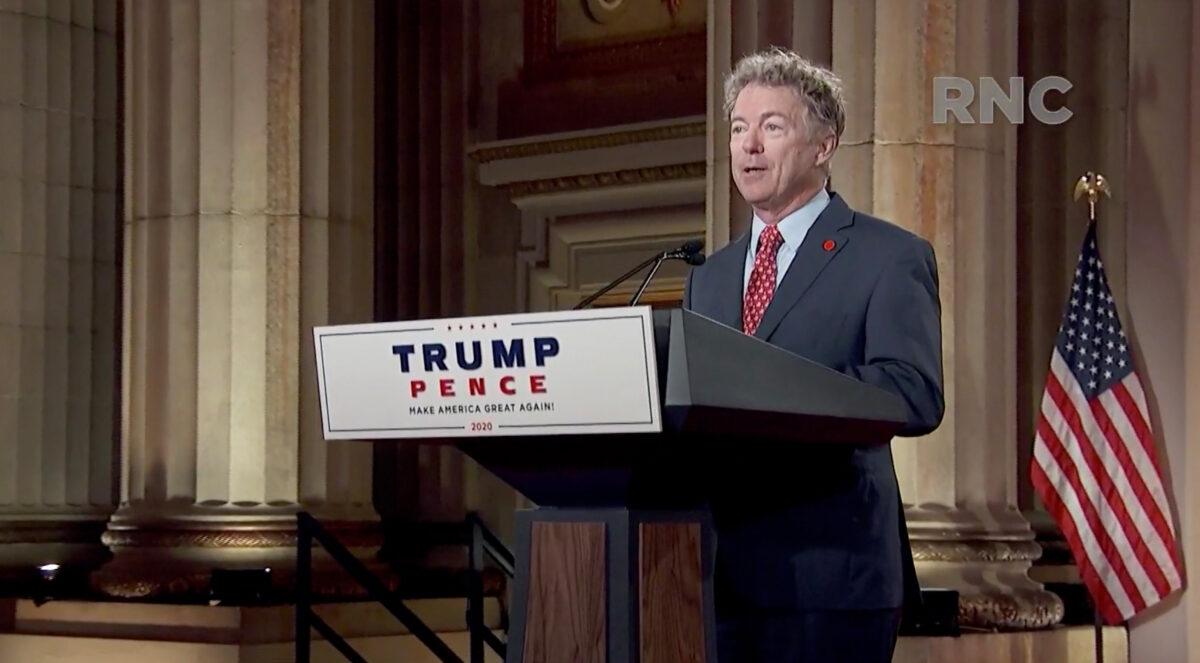 Sen. Rand Paul (R-Ky.) speaks at the 2020 Republican National Convention in Washington on Aug. 25, 2020. (Committee on Arrangements for the 2020 Republican National Committee via Getty Images)