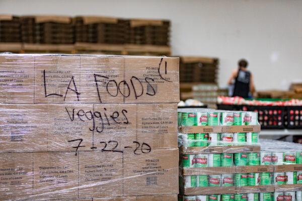 The Saddleback Church Food Pantry is Orange County's largest food distribution center, in Lake Forest, Calif., on Aug. 17, 2020. (John Fredricks/The Epoch Times)