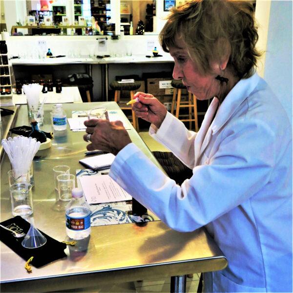 The author perfects her own perfume at Tijon Parfumerie and Boutique on the French island of St. Martin. (Courtesy of Victor Block)