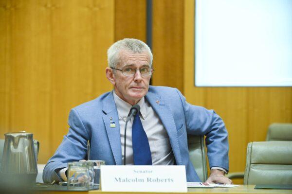 One Nation Senator Malcolm Roberts speaks during Senate Estimates at Parliament House in Canberra, Tuesday, October 22, 2019. (AAP Image/Lukas Coch) NO ARCHIVING