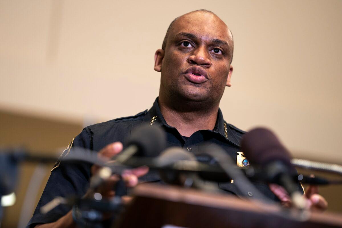Portland Police Chief Chuck Lovell speaks to reporters at City Hall in Portland, Ore., on Aug. 30, 2020. (Nathan Howard/Getty Images)
