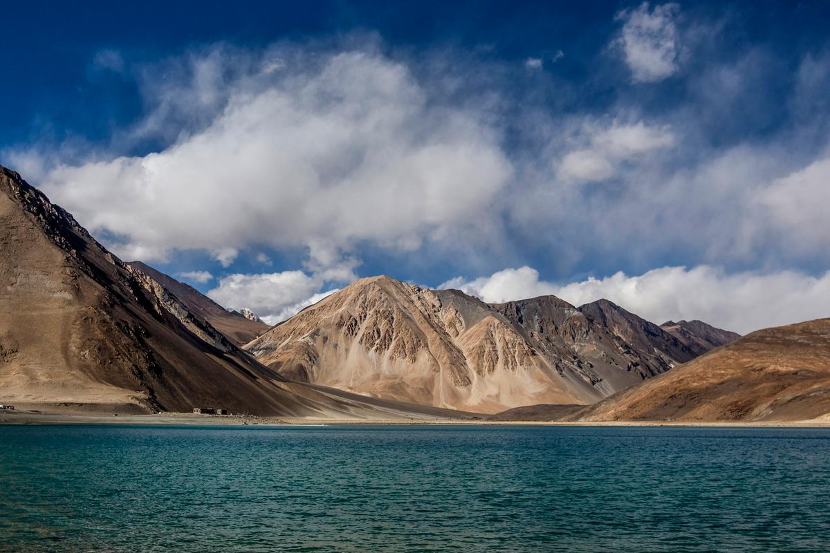 Mountains rise over the Pangong Lake on Oct. 5, 2012, near Leh in Ladakh, India. (Daniel Berehulak/Getty Images)