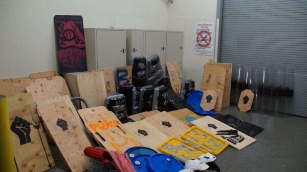 Police removed dozens of makeshift shields from the tents. (Seattle Police Department)