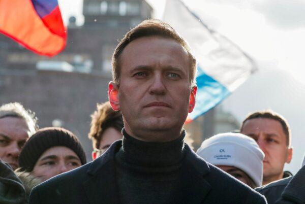 Russian opposition politician Alexei Navalny takes part in a rally to mark the 5th anniversary of opposition politician Boris Nemtsov's murder and to protest against proposed amendments to the country's constitution, in Moscow, on Feb. 29, 2020. (Shamil Zhumatov/Reuters)