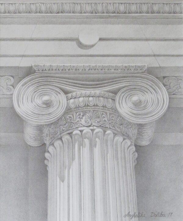 "Ionic Capital of Wall Street, NYC," 2017, by Anzhelika Doliba. Silverpoint on prepared paper; 8 inches by 9.5 inches. (Anzhelika Doliba)