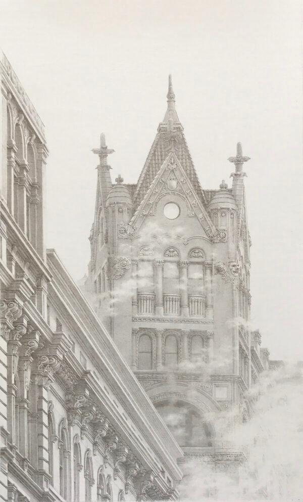 "Maclntyre Building, NYC,” 2017, by Anzhelika Doliba. Silverpoint on prepared paper; 9.5 inches by 15.5 inches. (Anzhelika Doliba)