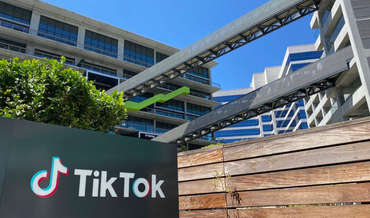 The logo of Chinese video app TikTok is seen on the side of the company's new office space at the C3 campus in Culver City, Calif., on Aug. 11, 2020. (Chris Delmas/AFP via Getty Images)