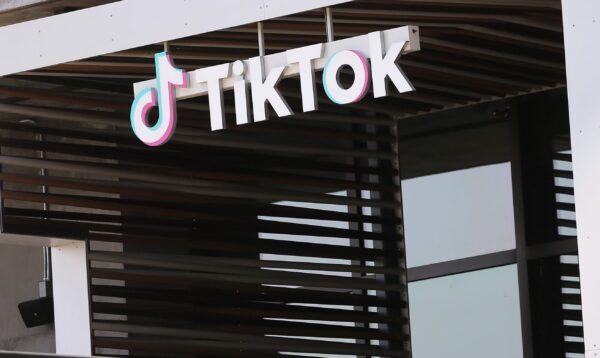 The TikTok logo outside a TikTok office in Culver City, Calif., on Aug.27, 2020. (Mario Tama/Getty Images)