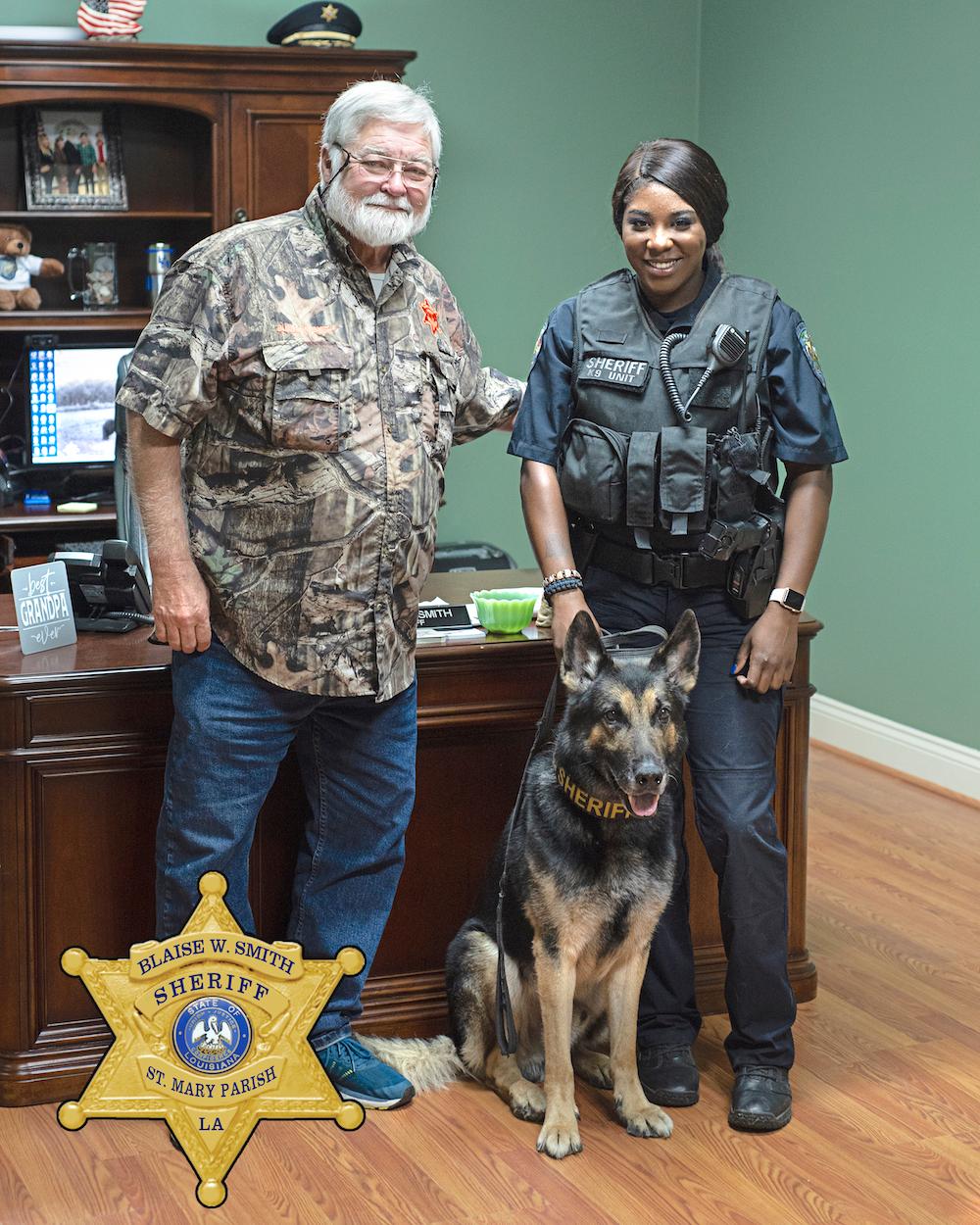 Sheriff Blaise Smith, Deputy Danielle Wilson, and K9 Jace. (<a href="https://www.stmaryso.com/press_view.php?id=1996">St. Mary Parish Sheriff's Office</a>)