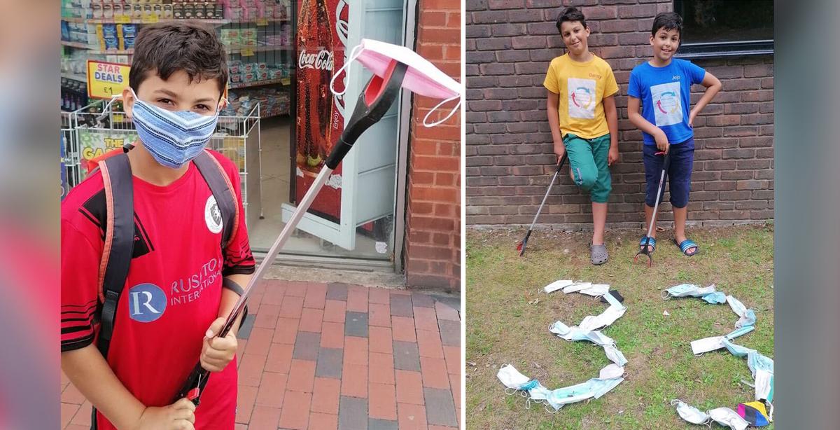 'Litter Kickers': Two Young Brothers Pick Up Littered Face Masks Around Their Neighborhood