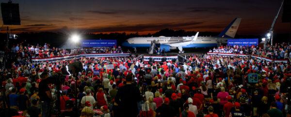 President Donald Trump speaks to supporters at a campaign rally at Arnold Palmer Regional Airport in Latrobe, Penn., on Sept. 3, 2020. (Jeff Swensen/Getty Images)