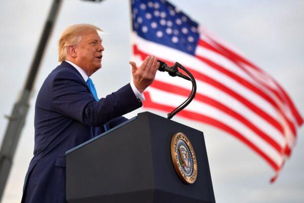 President Donald Trump speaks during a campaign event at Arnold Palmer Regional Airport in Latrobe, Penn. on Sept. 3, 2020. (Mandel Ngan/AFP via Getty Images)