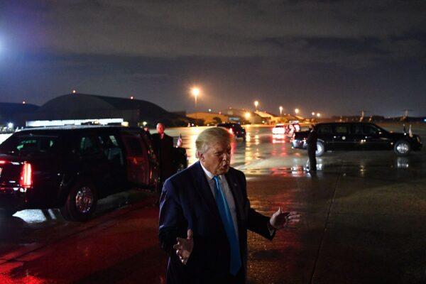 President Donald Trump speaks to reporters upon arrival at Andrews Air Force Base in Maryland on Sept. 3, 2020. (Mandel Ngan/AFP via Getty Images)