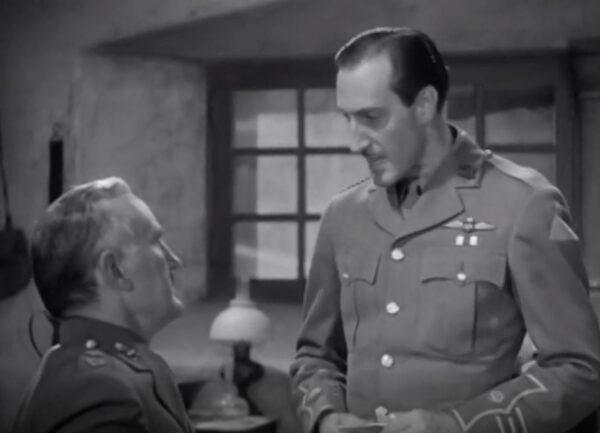 Donald Crisp (L) and Basil Rathbone as British air corps commanders in World War I. (Warner Bros.)