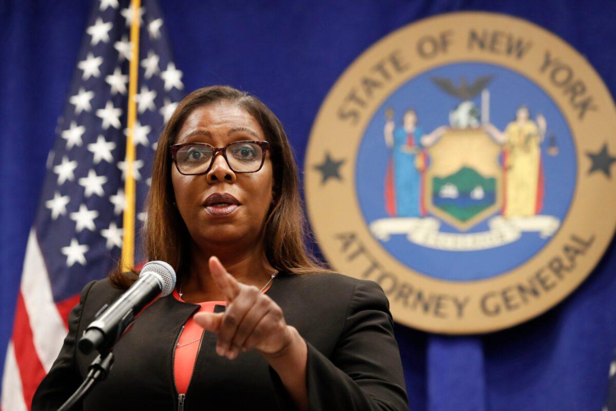 New York State Attorney General Letitia James takes a question at a news conference in New York on Aug. 6, 2020. (Kathy Willens/AP Photo)