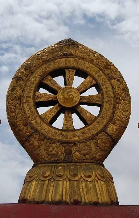 The eight-spoke Dharma wheel symbolizes the Noble Eightfold Path in Buddhism. (Chris Falter CC BY-SA 3.0)