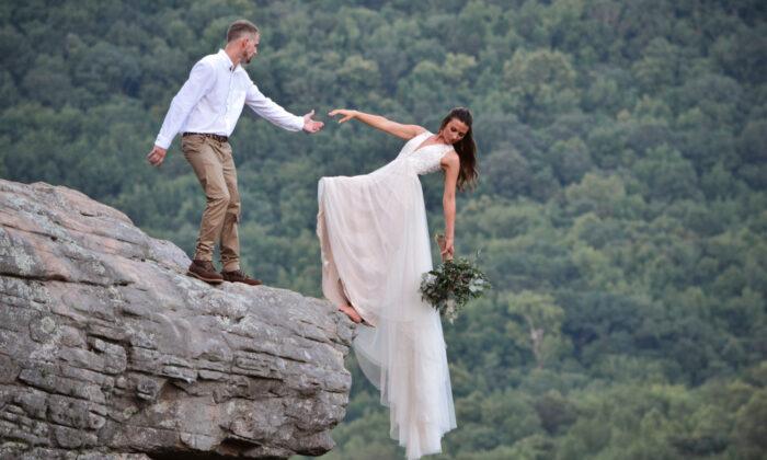 Adventure-Loving Couple Pose for a Jaw-Dropping Wedding Photoshoot at Edge of a Cliff