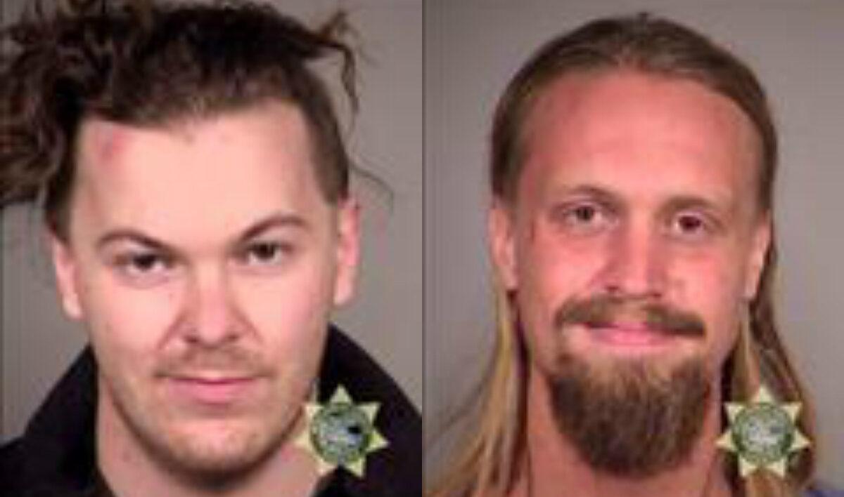 Adam Layee (L) and Camillo Masagli were arrested for reckless burning in Portland, Ore., on Sept. 6, 2020. (Multnomah County Sheriff's Office)