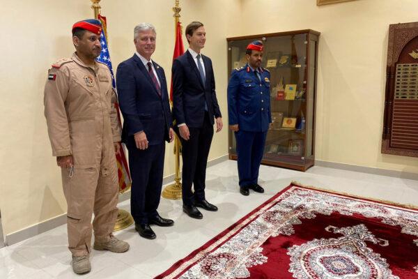 U.S. presidential senior adviser Jared Kushner and U.S. National Security Adviser Robert O'Brien meet in 2020 with military officials in the United Arab Emirates, which at that time employed more than 280 retired U.S. military veterans. (Lisa Barrington/Reuters)