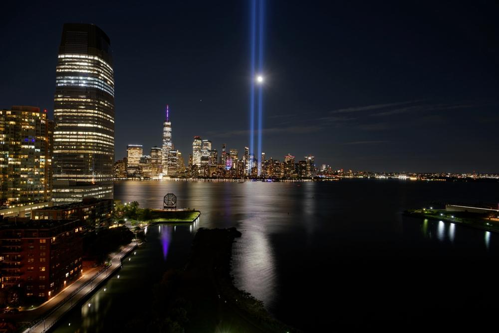 The Tribute in Light test run in Manhattan, New York City, held on Sept. 4, 2020 (Mariusz Lopusiewicz/Shutterstock)