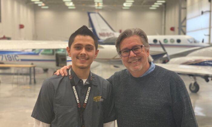 Tyler Thach and mikeroweWORKS producer Chuck Klausmeyer at WSU Tech in Kansas. (Courtesy of Chuck Klausmeyer)