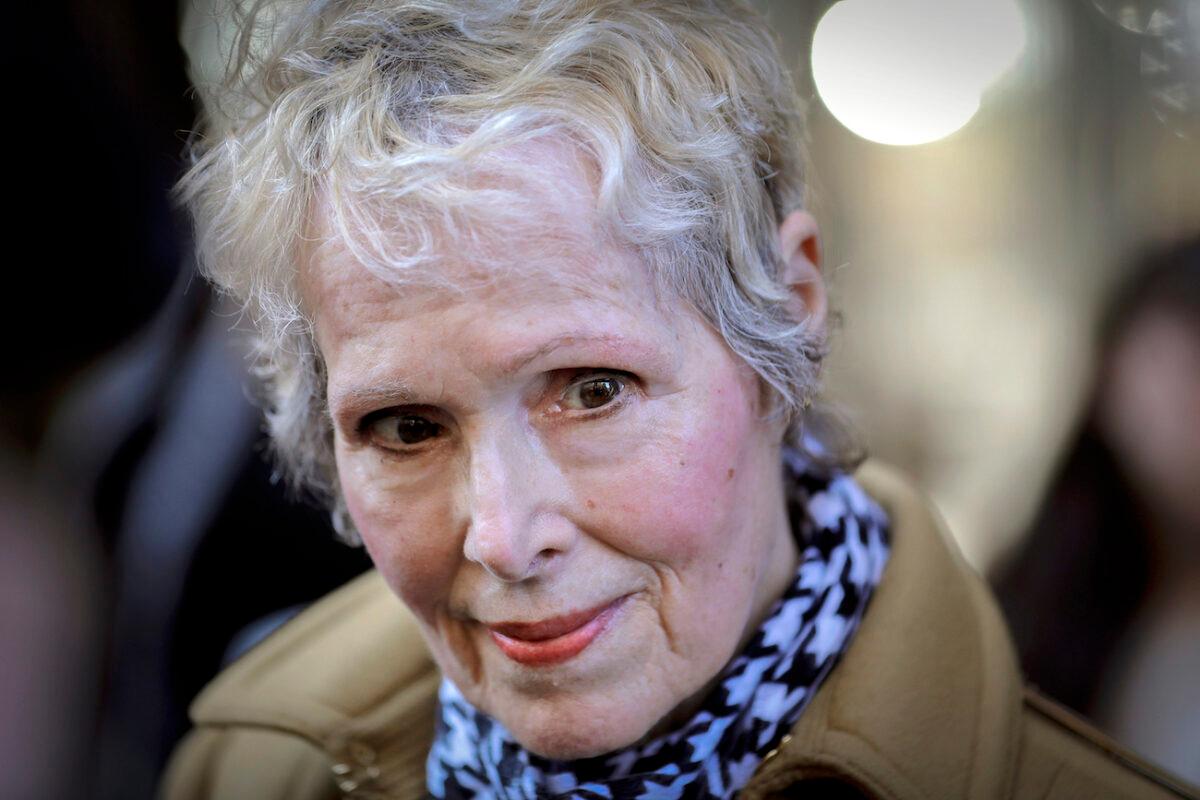 E. Jean Carroll talks to reporters outside a courthouse in New York on March 4, 2020. (Seth Wenig/AP Photo)
