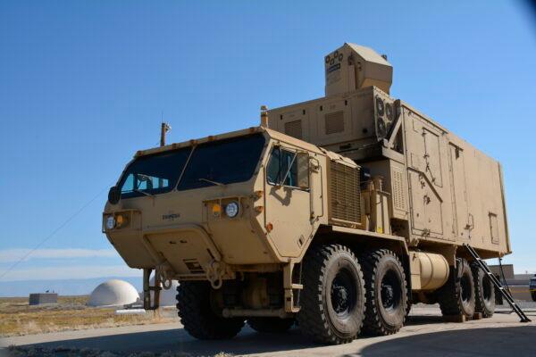 A HEL-MD demonstrator laser system mounted on a standard Army heavy expanded mobility tactical truck (HEMTT) goes through testing at White Sands testing facility in New Mexico on Oct. 31, 2014. (Jose Salazar/DoD)
