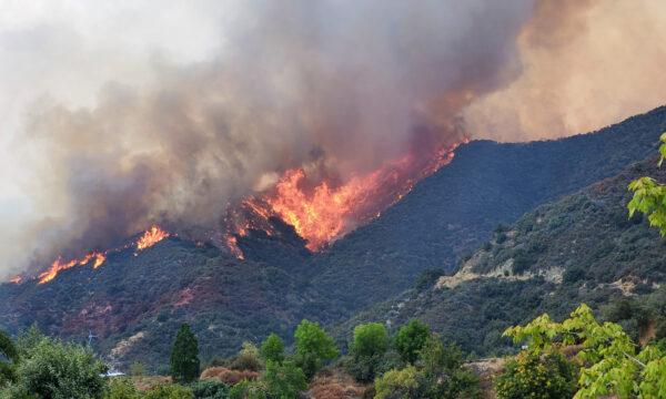 The El Dorado Fire burns across a ridge in San Bernardino County, Calif., on Sept. 5, 2020. (Courtesy of a local photographer on the scene)