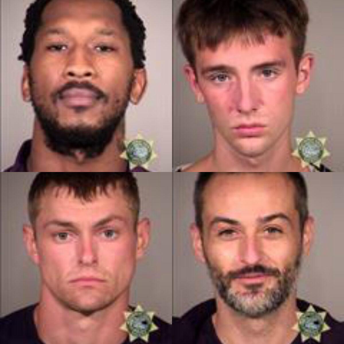 Demetrius Batchelo (top L), Enzo Zimmerman (top R), Ty Fox (bottom L), and Jawad Fakhuri (bottom R) were charged for participating in riots in Portland, Ore., on various dates this year. (Multnomah County Sheriff's Office)