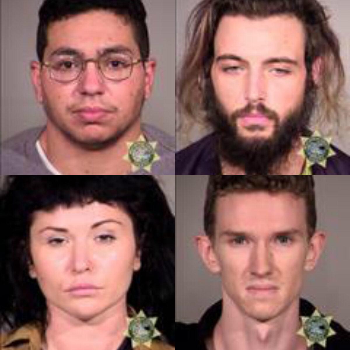 Laurielle Aviles (top L), Randal McCorkle (top R), Krystyna Solodenko (bottom L), and Brian Scherner (bottom R) were charged with participating in riots in Portland, Ore., on various dates this year. (Multnomah County Sheriff's Office)