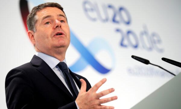 Eurogroup President Paschal Donohoe attends a news conference during the Informal Meeting of Ministers for Economics and Financial Affairs in Berlin on Sept. 11, 2020. (Hannibal Hanschke/Reuters)