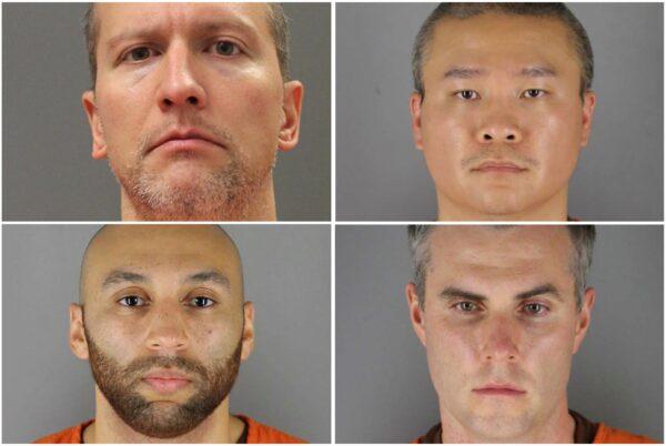 Former Minneapolis police officers (clockwise from top left) Derek Chauvin, Tou Thao, Thomas Lane, and J. Alexander Kueng pose in a combination of booking photographs from the Minnesota Department of Corrections and Hennepin County Jail in Minneapolis, Minn.. (Minnesota Department of Corrections and Hennepin County Sheriff's Office/Handout via Reuters)