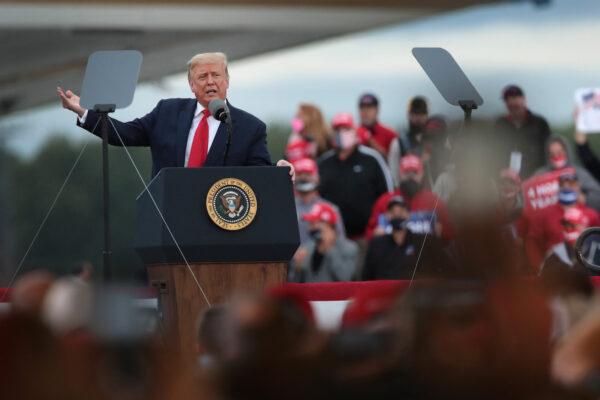 President Donald Trump speaks to supporters during a rally in Freeland, Michigan, on Sept. 10, 2020. (Scott Olson/Getty Images)