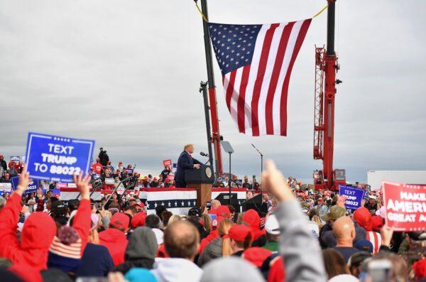 President Donald Trump addresses supporters during a campaign rally at MBS International Airport in Freeland, Michigan on Sept. 10, 2020. (Mandel Ngan/AFP via Getty Images)