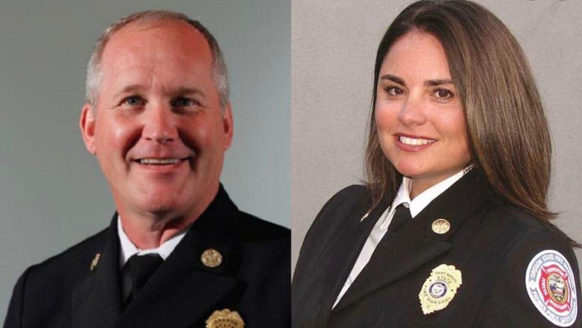 Oregon Fire Marshal Jim Walker (L) resigned on Sept. 12, 2020. Succeeding him is Chief Deputy Mariana Ruiz-Temple (R). (Office of the State Fire Marshal/Oregon State Police)