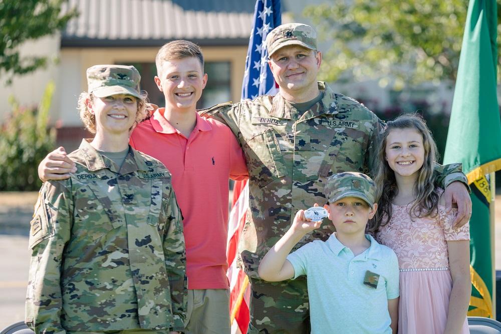 The Derda family pictured together at the joint promotion ceremony at Camp Murray, Washington, on Sept. 3, 2020. (<a href="https://www.dvidshub.net/image/6338855/joint-promotion-ceremony-special-washington-guard-family">Peter Chang</a>/U.S. National Guard)