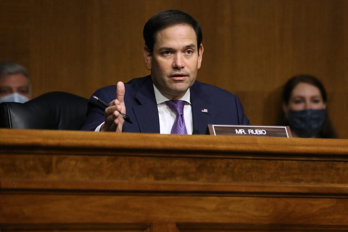 Senate Foreign Relations Committee member Sen. Marco Rubio (R-Fla.) questions witnesses during a hearing about Venezuela in the Dirksen Senate Office Building on Capitol Hill in Washington, on Aug. 4, 2020. (Chip Somodevilla/Getty Images)jack p