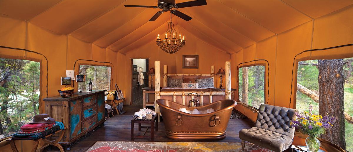 Inside a luxury tent at Paws Up in Greenough, Montana. (Courtesy of Paws Up)