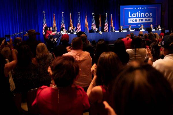 President Donald Trump and others participate in a roundtable with Latino supporters at the Arizona Grand Resort in Phoenix, Arizona, on Sept. 14, 2020. (Brendan Smialowski/AFP via Getty Images)