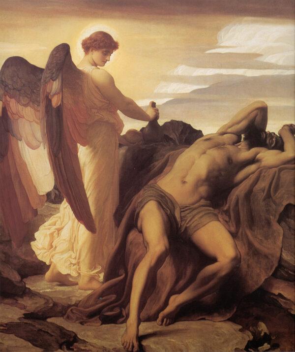“Elijah in the Wilderness,” 1878, by Frederic Leighton. Oil on canvas, 92.2 inches by 82.8 inches. Walker Art Gallery, England. (Public Domain)