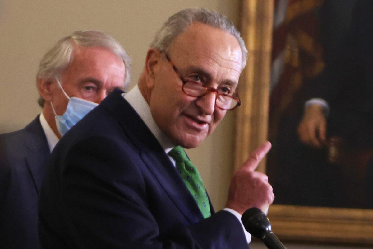 Senate Minority Leader Sen. Chuck Schumer (D-NY) speaks during a news conference on Capitol Hill in Washington, on Sept. 10, 2020. (Alex Wong/Getty Images)