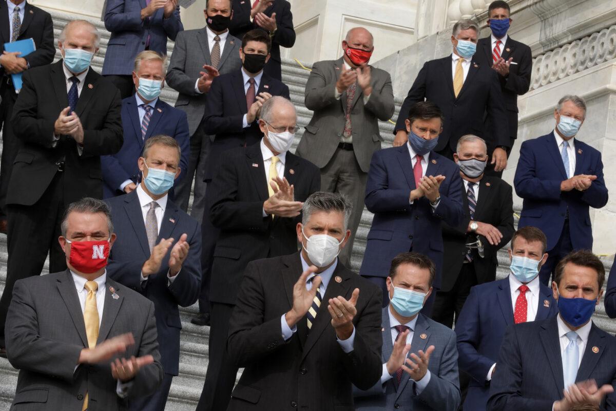 House Republicans applaud during an event on the East Steps of the House of Representatives, in Washington, on Sept. 15, 2020. (Chip Somodevilla/Getty Images)