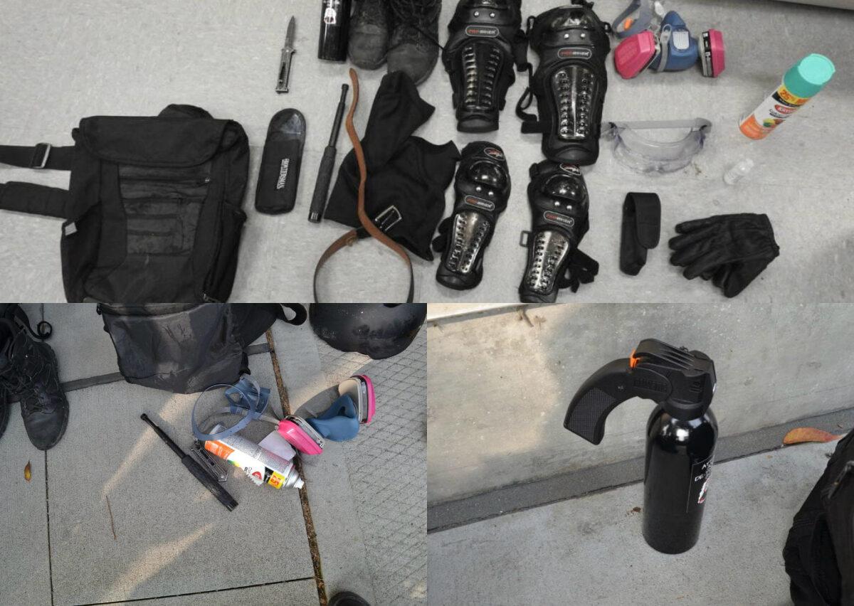 Weapons and other items found on some of those arrested for rioting in Seattle on Sept. 15, 2020. (Seattle Police Department)