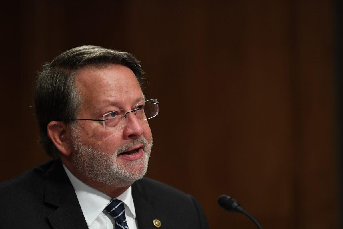 Senate Homeland Security and Governmental Affairs Ranking Member Gary Peters (D-Mich.) during a hearing in Washington on Aug. 6, 2020. (Toni Sandys/Pool/Getty Images)