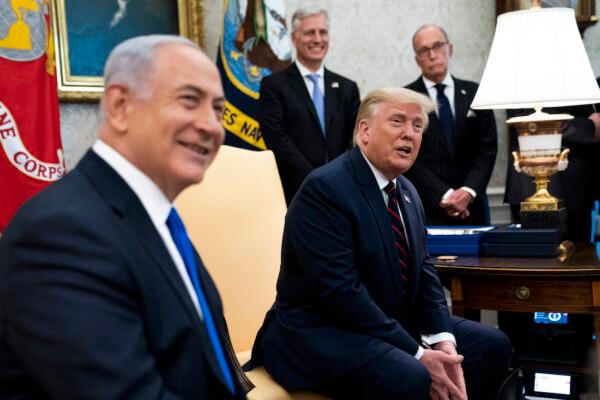 President Donald Trump meets with Israeli Prime Minister Benjamin Netanyahu ahead of the Abraham Accords Signing Ceremony on the South Lawn of the White House, on Sept. 15, 2020. (Doug Mills/The New York Times/Getty Images)