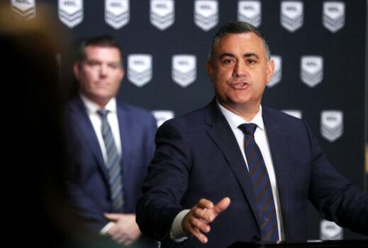 NSW Deputy Premier John Barilaro speaks to the media during an NRL media opportunity at Rugby League Central in Sydney, Australia on Aug. 10, 2020. (Mark Kolbe/Getty Images)