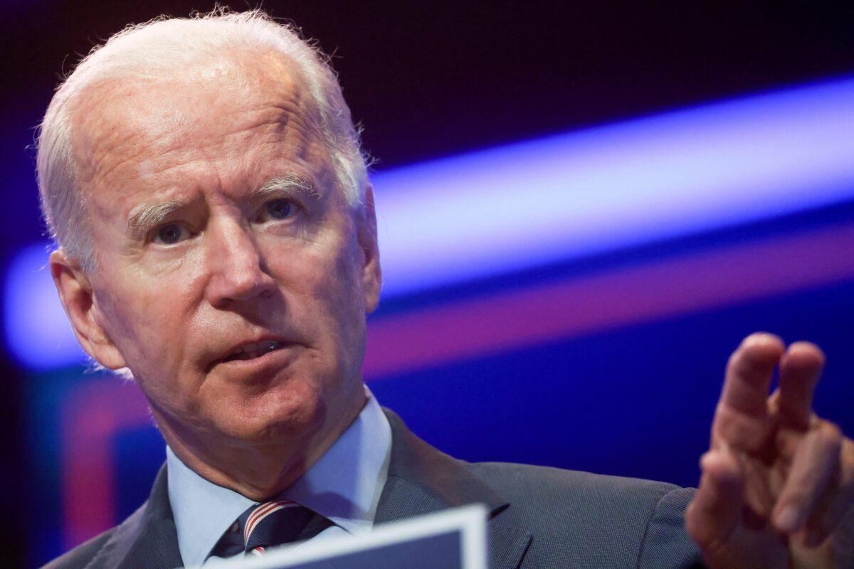 Democratic presidential nominee and former Vice President Joe Biden speaks with reporters in Wilmington, Del., Sept. 16, 2020. (Jonathan Ernst/Reuters)