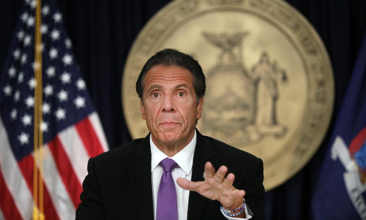  New York Gov. Andrew Cuomo speaks at a news conference in New York City, N.Y., on Sept. 8, 2020. (Spencer Platt/Getty Images)