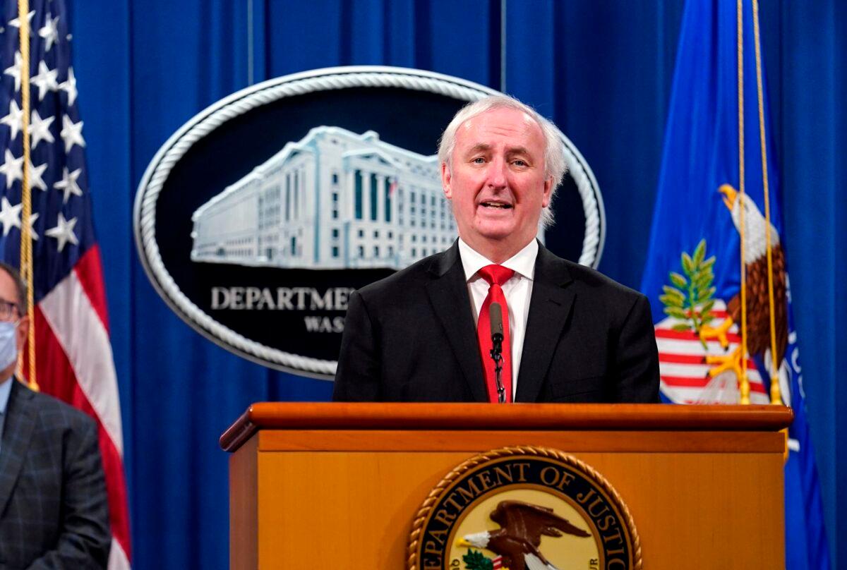 Deputy Attorney General Jeffrey Rosen during a news conference at the Justice Department in Washington on Sept. 14, 2020. (Susan Walsh/POOL/AFP via Getty Images)