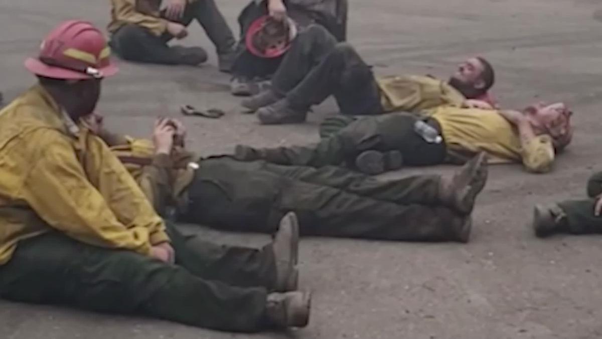 An Oregon fire crew takes a break after fighting the Lionshead Fire. (Courtesy of Theodore Hiner)
